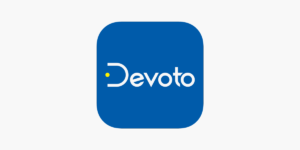 Icono de app devoto fondo azul letras blancas